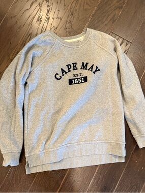 League Gray 'Cape May' Crewneck Sweater with Navy Applique